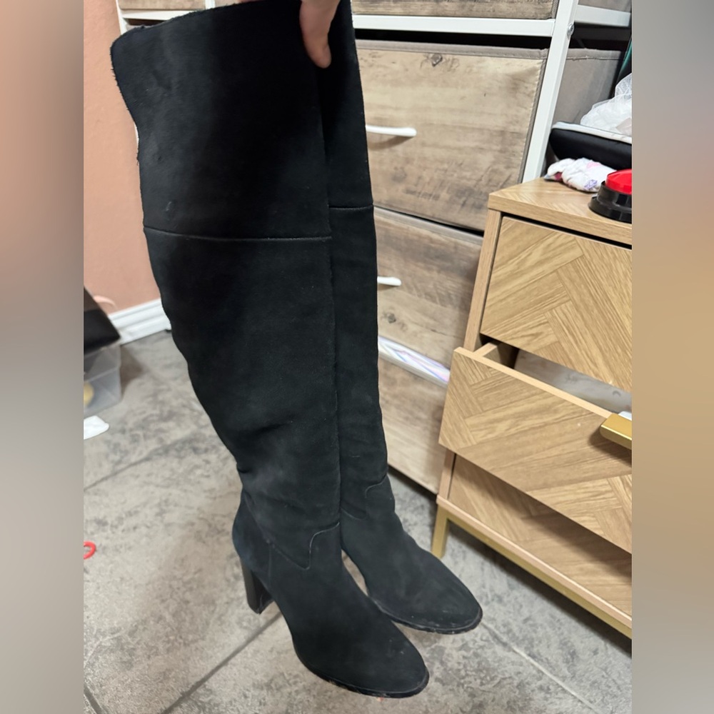 Black Suede Knee-High Boots